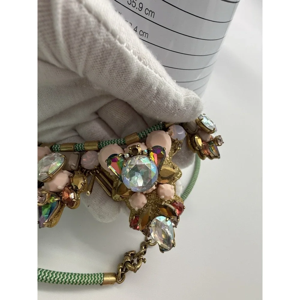 J.Crew Dragonfly Crystal Statement Necklace Multi-Color Light‎ Gold Ox Leather